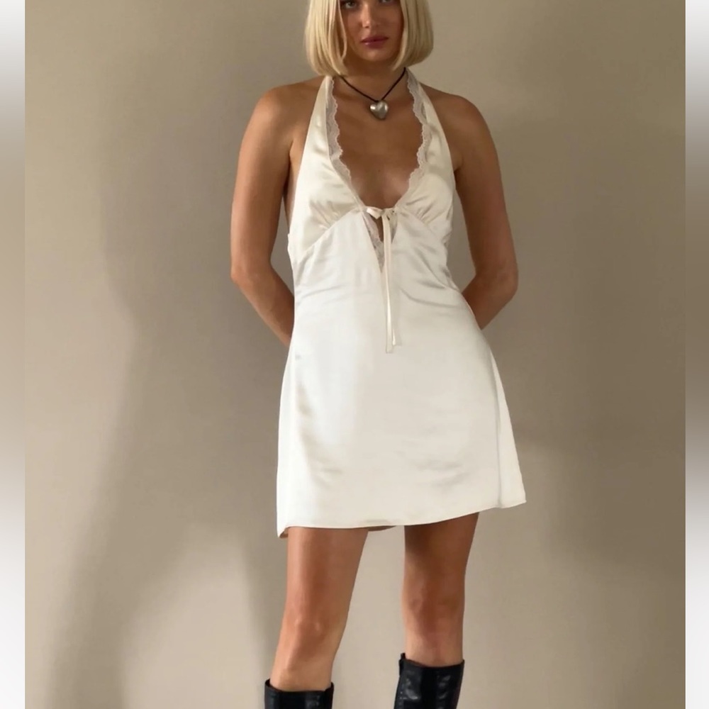 Motel Rocks Maruko Mini Dress in Satin Ivory